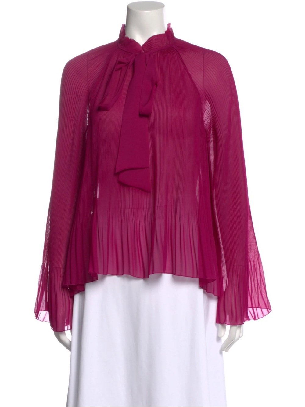 Derek Lam 10 Crosby Pleated Tie Neck Blouse (Wine/Magenta)